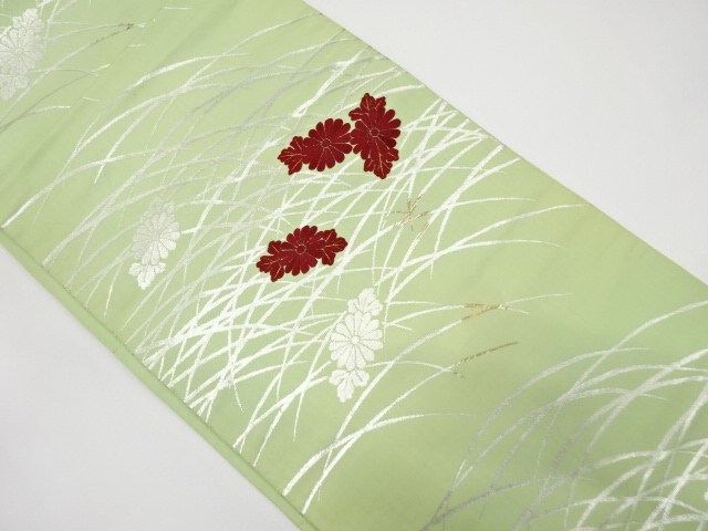 JAPANESE KIMONO / ANTIQUE FUKURO OBI / SILK / EMBROIDERY / WOVEN KIKU